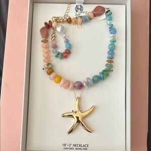 House of Harlow 1960 Gold and Pink Necklace with Starfish Pendant